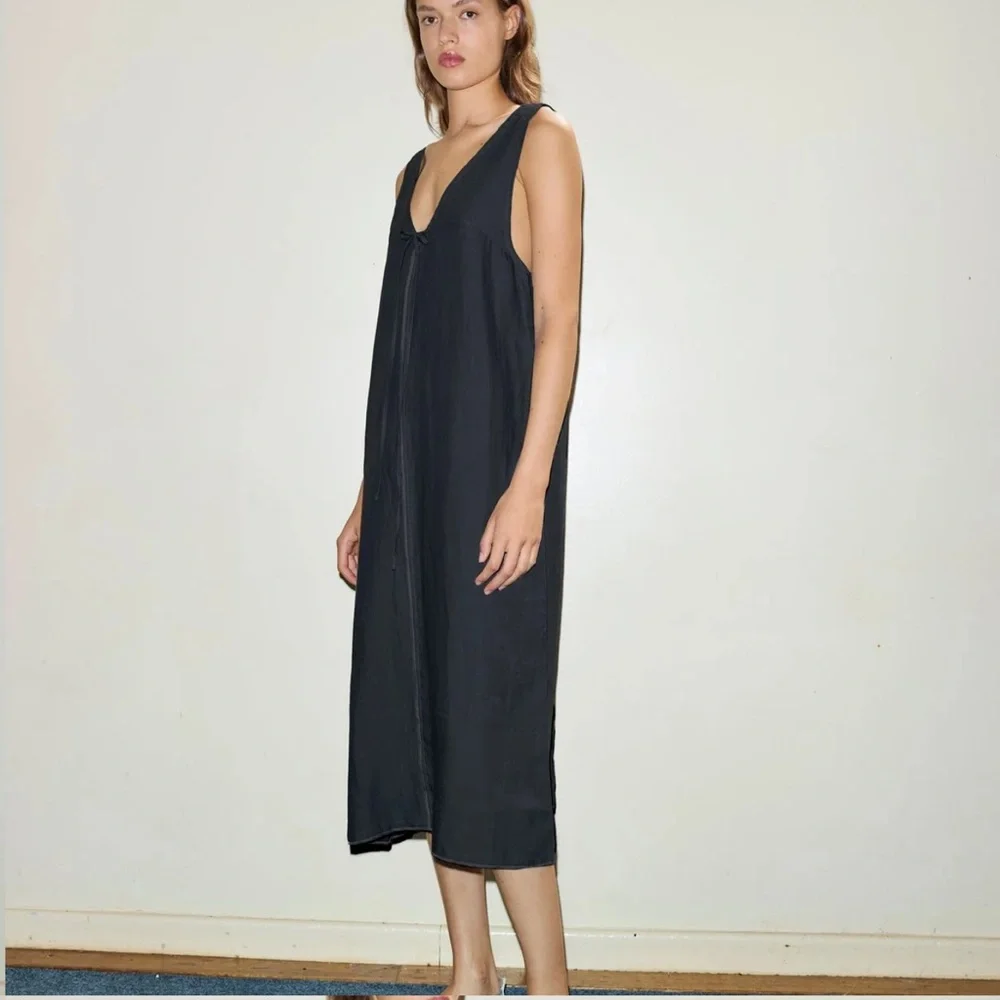 WOMEN’S DEIJI STUDIOS THE BLACK TIE SLIP DRESS 100% FRENCH LINEN WORN ONCE - Picture 3 of 15